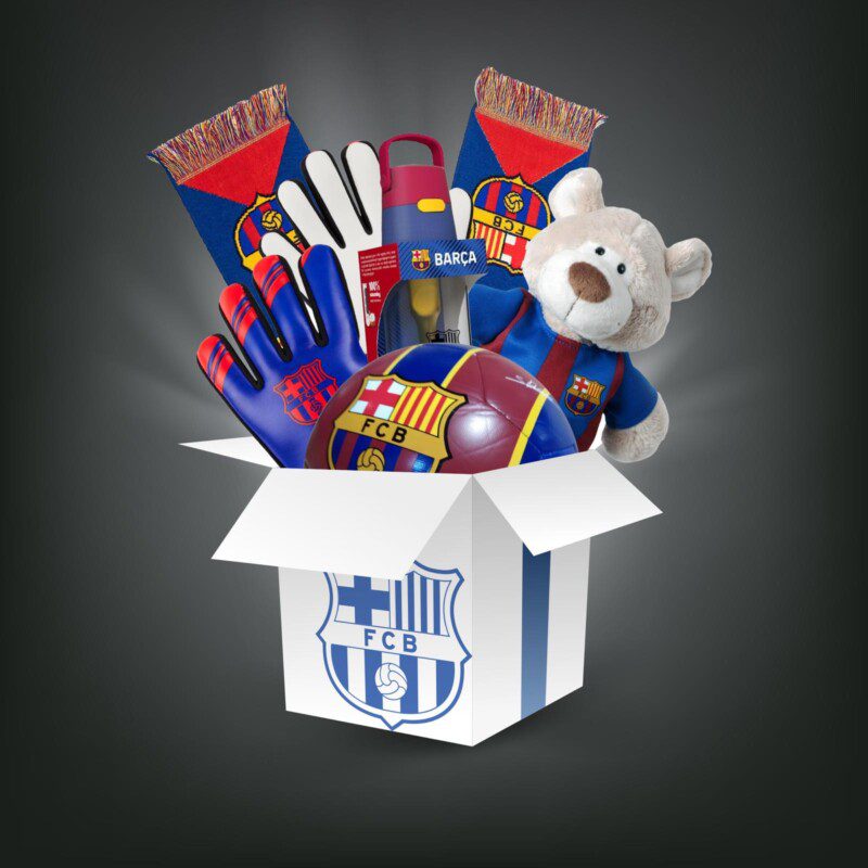 Caja sorpresa regalo del Barça. Mystery box con productos oficiales del Futbol Club Barcelona. Regalo original